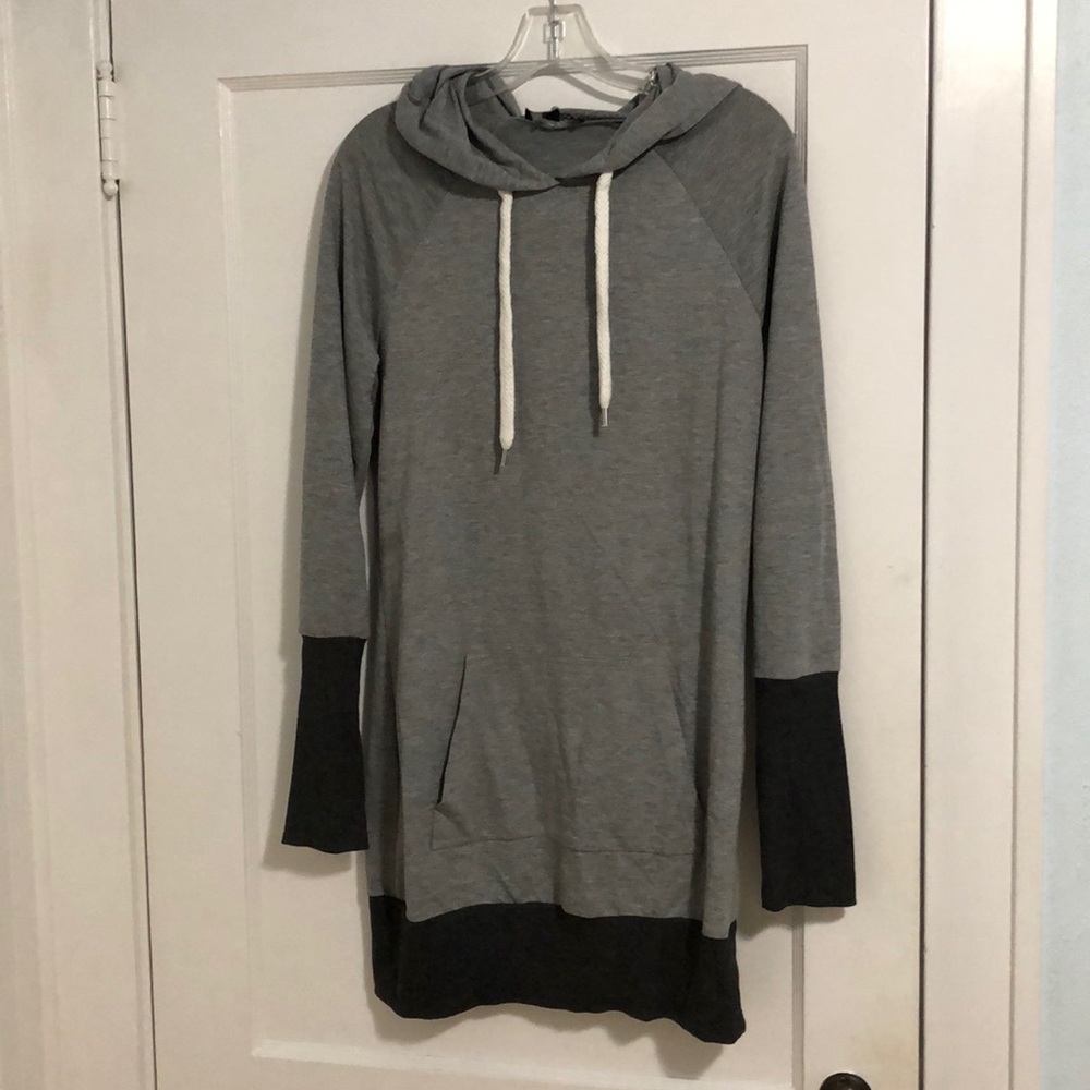 ASOS Gray and Dark Gray Long Sleeve Hoodie Dress Missing Drawstring